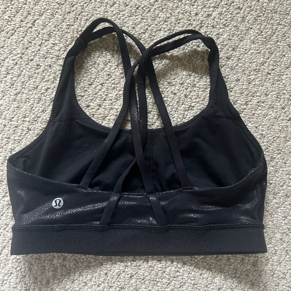Lululemon Black Faux Leather Energy Sports Bra Sz 6 Luminosity Foil Print Black - Picture 3 of 3